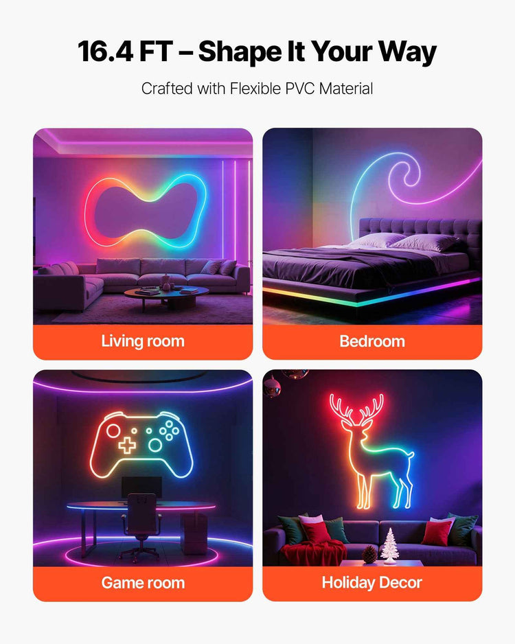 ElectroArea LED Neon Rope Light – 16.4ft, RGB-IC, App & Voice Control, Alexa & Google, Music Sync