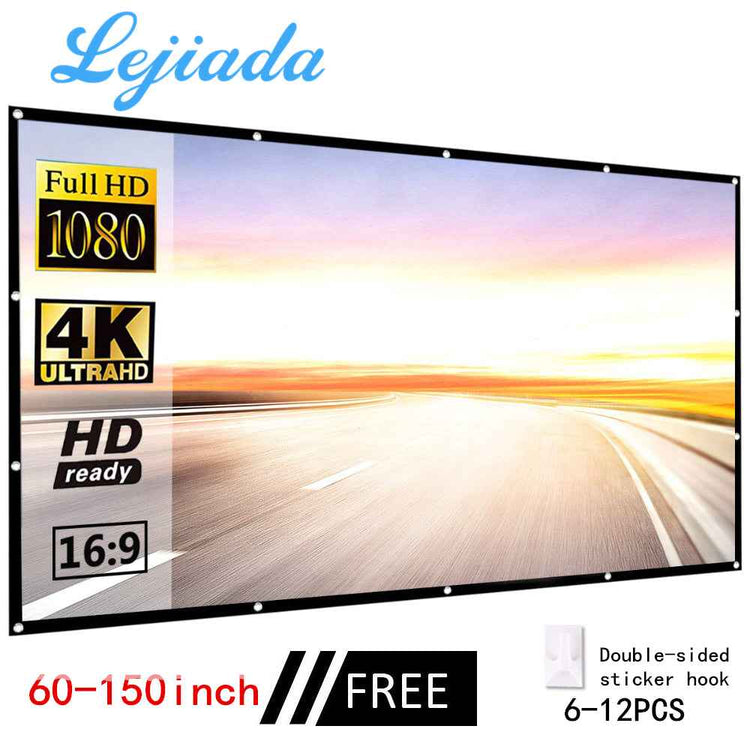 ElectroArea Foldable Projector Screen – 16:9, HD, Matte White, Multiple Sizes