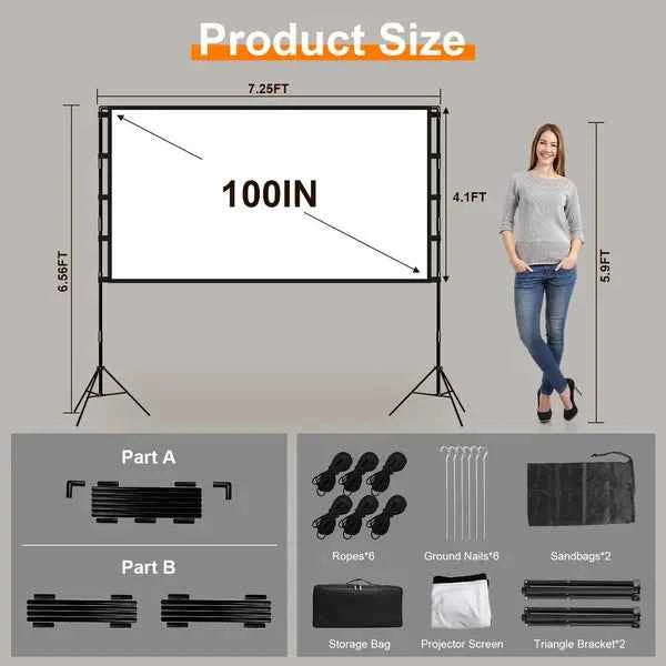 ElectroArea Foldable Projector Screen with Stand – 100 or 120 Inch, 4K HD, Carry Bag Included